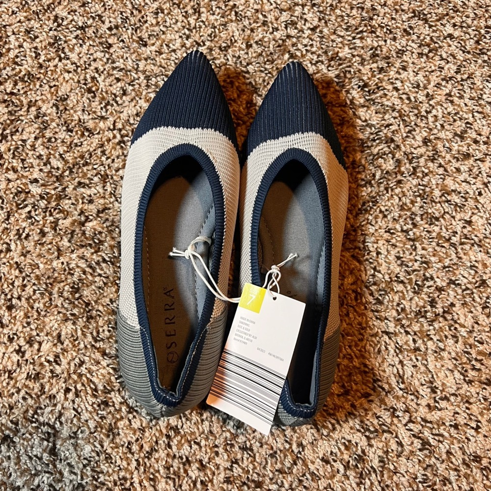 Serra Flats Knit Pointed Toe Comfort Slip On Shoes‎ Blue Beige Size 7